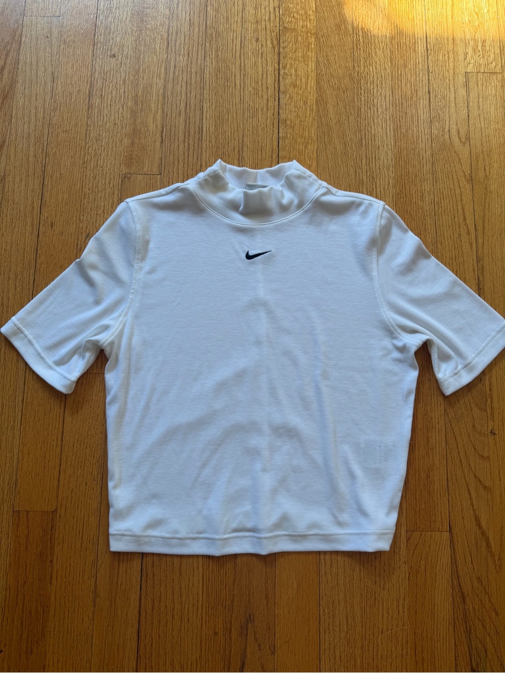 NWOT Nike White Mock Neck Crop Top with Black Swoosh